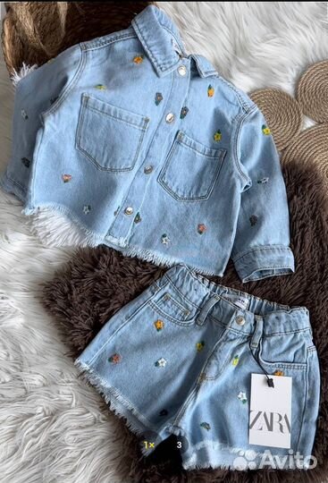 Джинсовый костюм Zara для девочки с шортами