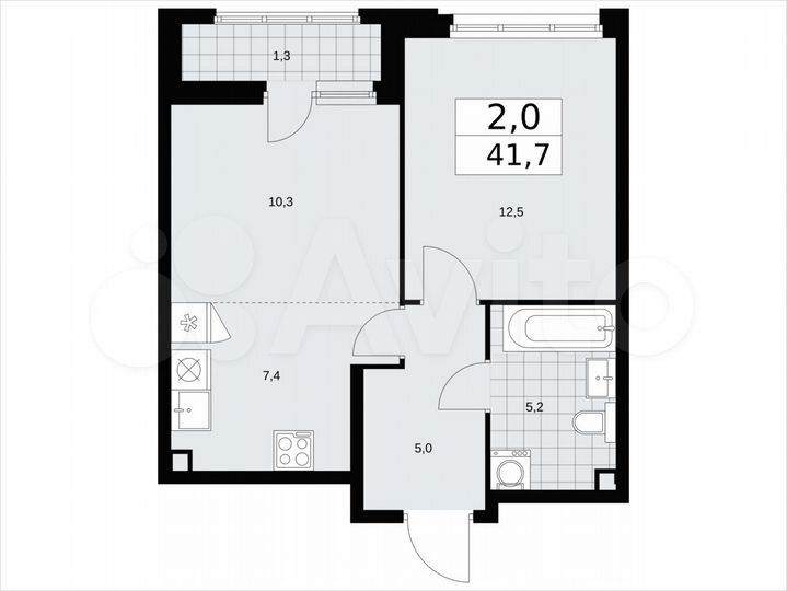 2-к. квартира, 41,7 м², 2/14 эт.