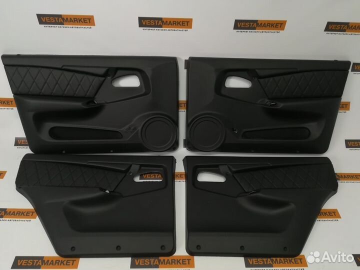 Дверные карты 2114 в коже черная строчка