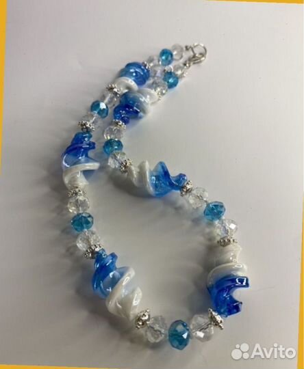 Голубые бусы муранское стекло 43 см