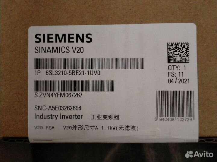 Преобразователь частоты siemens(1,1kW 3AC 400V)