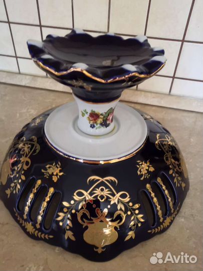 Ваза для фруктов на ножке. Кобальт