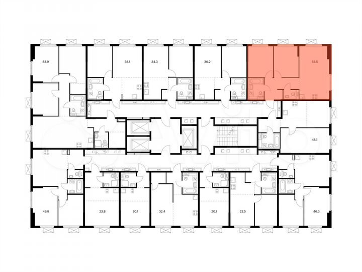 2-к. квартира, 55,5 м², 23/24 эт.