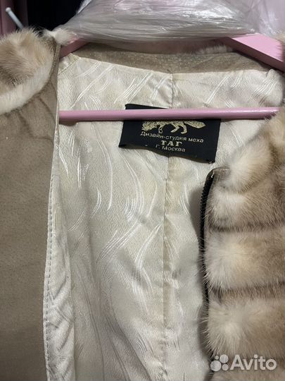 Полушубок норка с коротким рукавом + перчатки