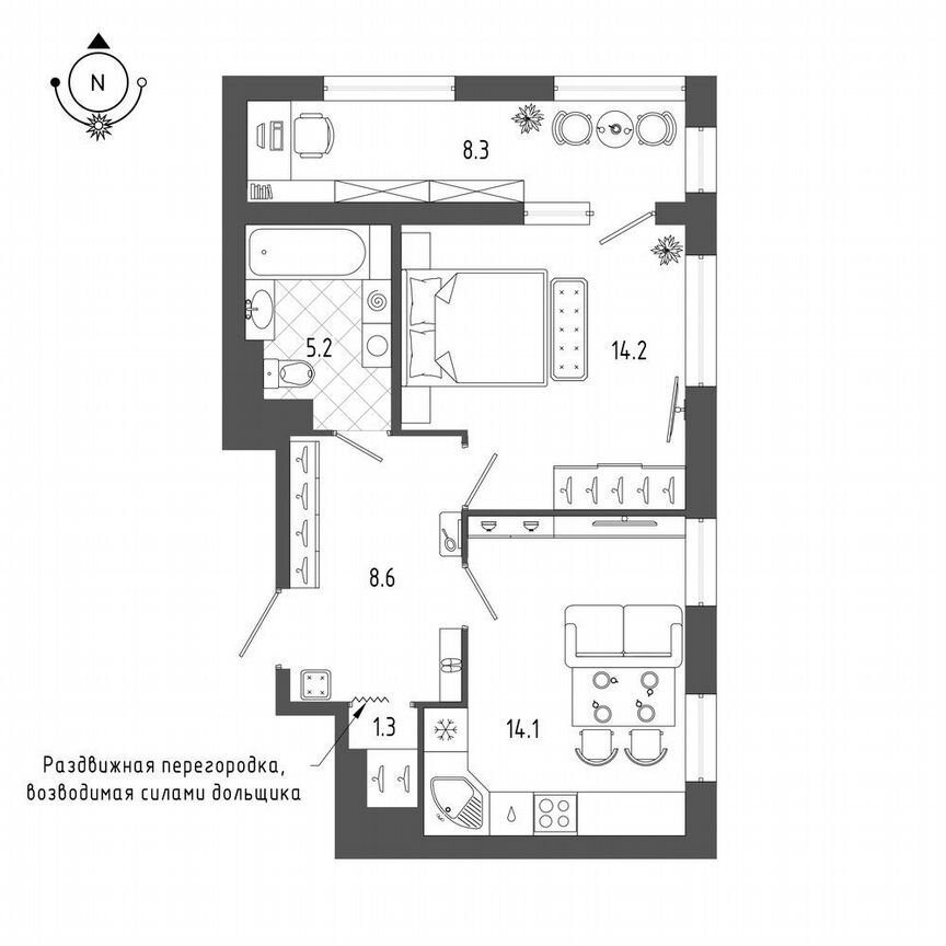 1-к. квартира, 47,6 м², 17/18 эт.