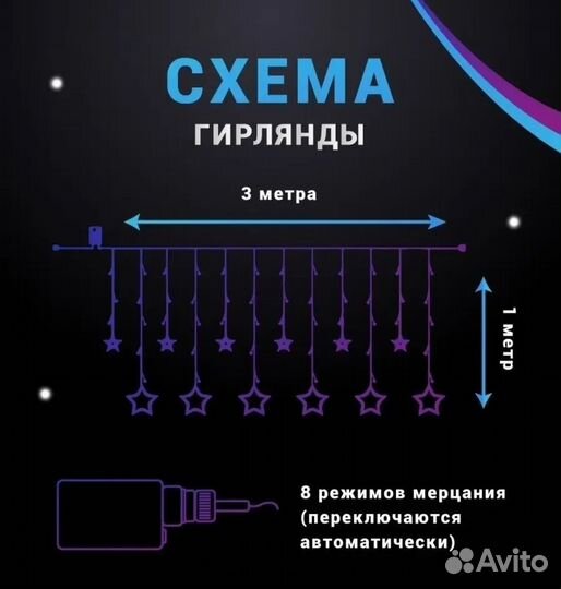 Гирлянда звезды новая 3х1