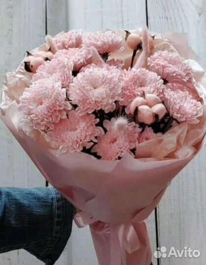 Букет Хризантем с хлопком Доставка Челябинск