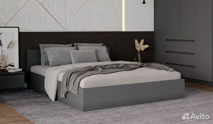 Кровать двухспальная IKEA белая графит 160*200