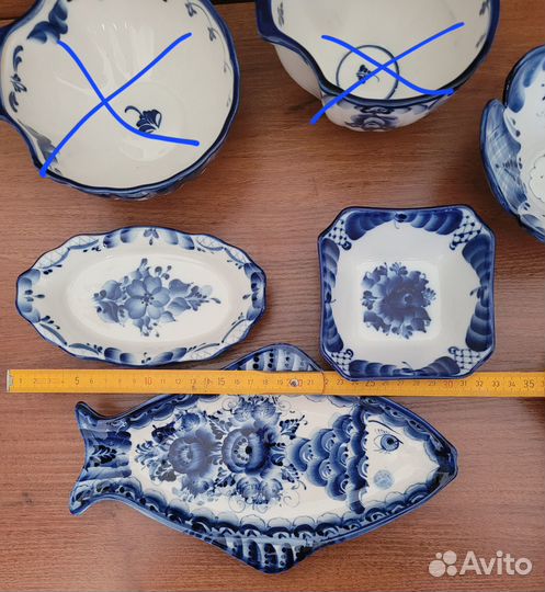 Салатники, вазочки, лотки фарфоровые гжель