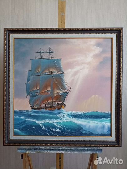 Картина холст масло море парусник 72*72