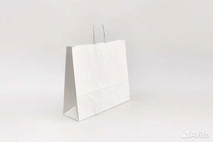 Крафт пакет с кручеными ручками белый