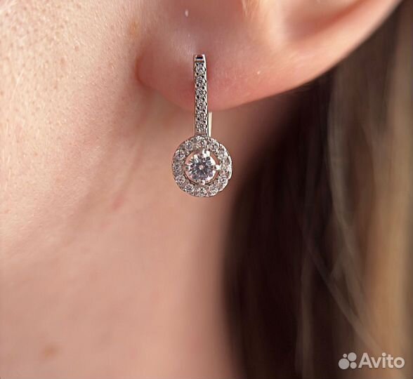 Серьги серебро 925 пробы, с фианитами
