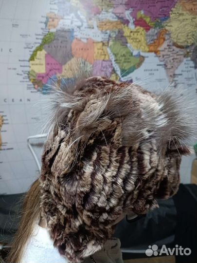 Шапка вязаная Кролик натуральный мех
