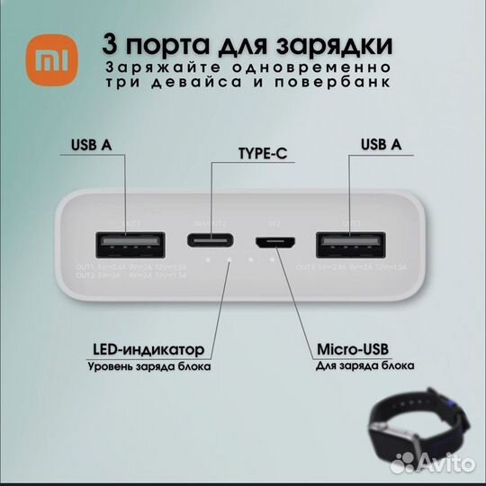 Повербанк xiaomi 20000, внешний аккумулятор