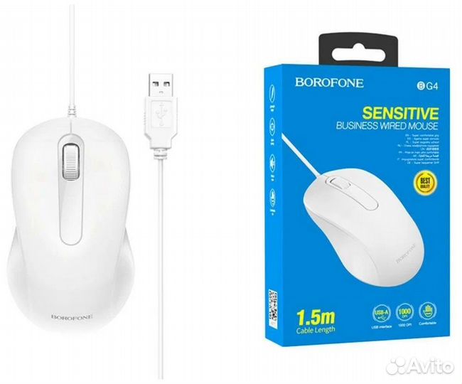 Мышь проводная borofone BG4 Business USB (белый)