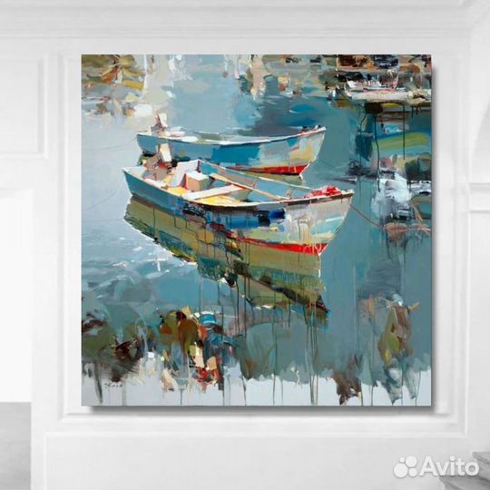 Море Картина Лодки маслом интерьер морской пейзаж