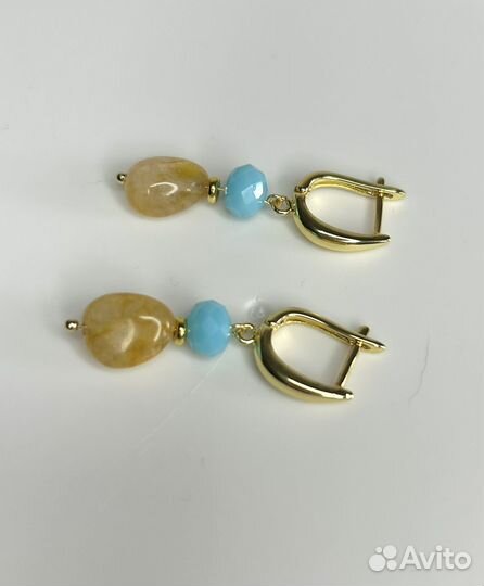 Серьги с янтарем под золото