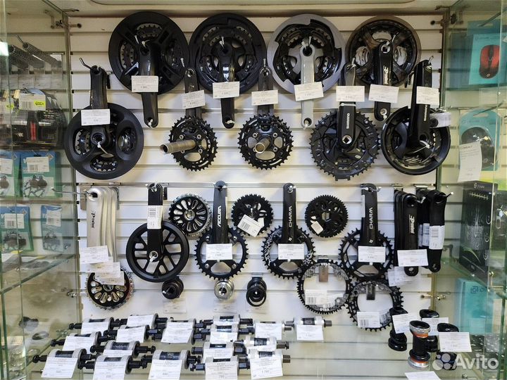 Шатуны, каретки, цепи и другие запчасти для велоси