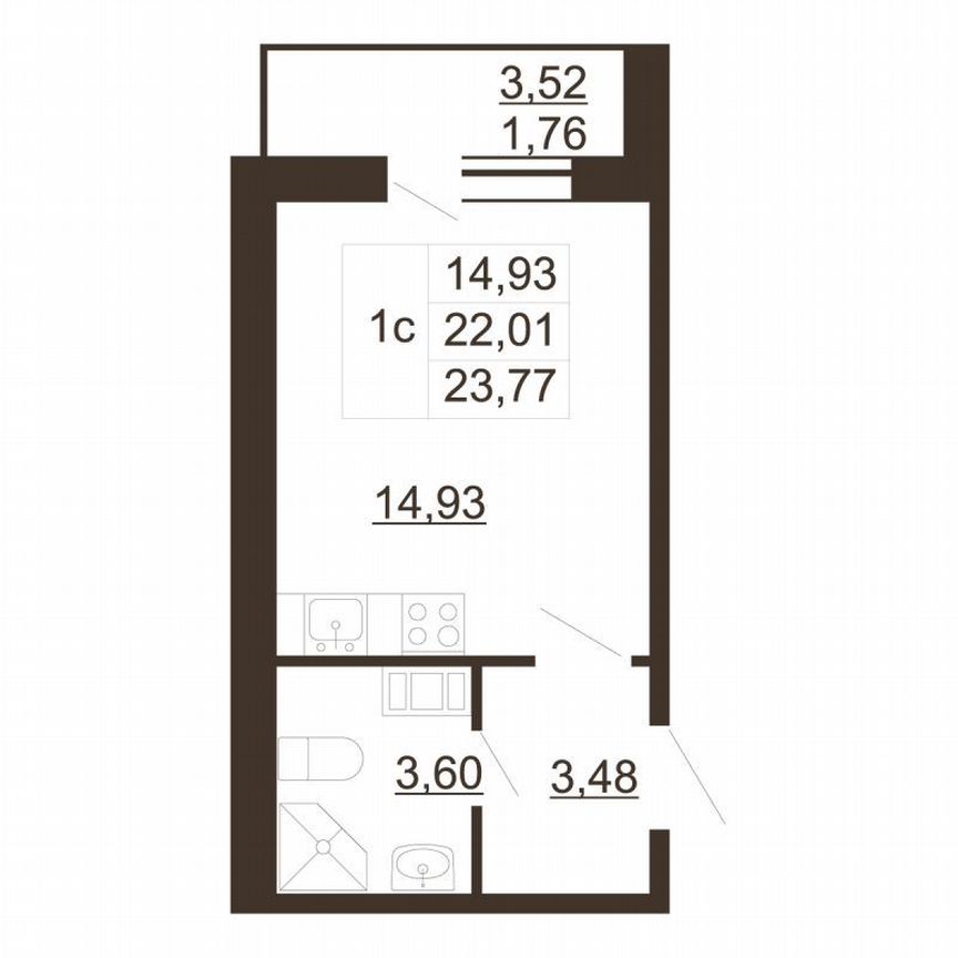 Квартира-студия, 23,8 м², 5/6 эт.