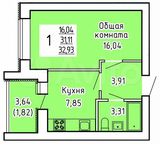 1-к. квартира, 32,9 м², 3/9 эт.