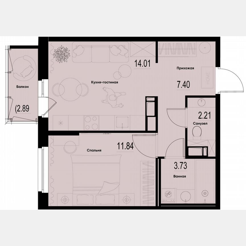 1-к. квартира, 40,1 м², 5/12 эт.