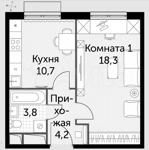 1-к. квартира, 37 м², 7/12 эт.