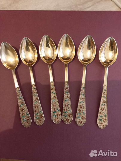 Серебряные чайные ложки, набор Незабудки