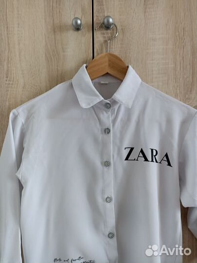 Рубашка белая для девочки 140 с надписью Zara