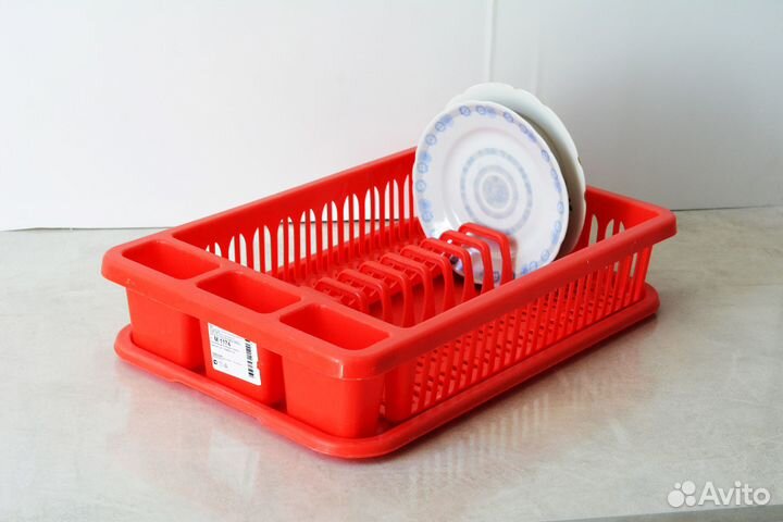 Сушилка для посуды красная пластиковая с поддоном