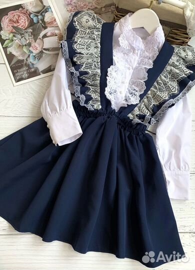 Школьный комплект, сарафан + блузка, 122-146