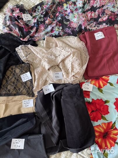 Отрезы тканей: бархат, шифон, кружево, платьевая