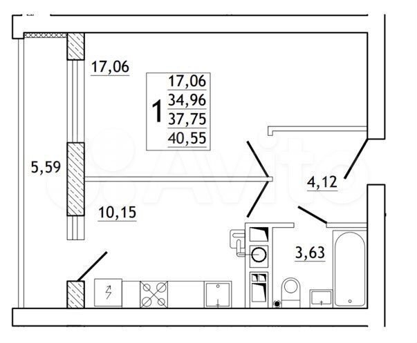1-к. квартира, 41 м², 10/10 эт.