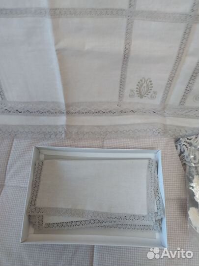 Столовый комплект (скатерть/салфетки) лен/кружево