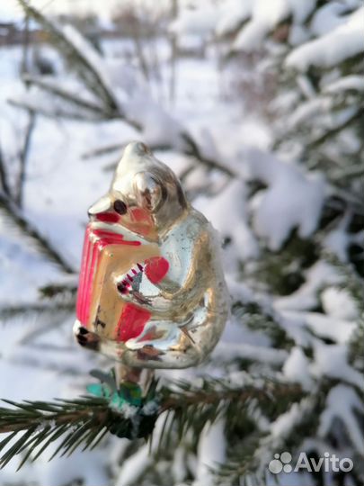 Ёлочная игрушка СССР. мишка С гармошкой