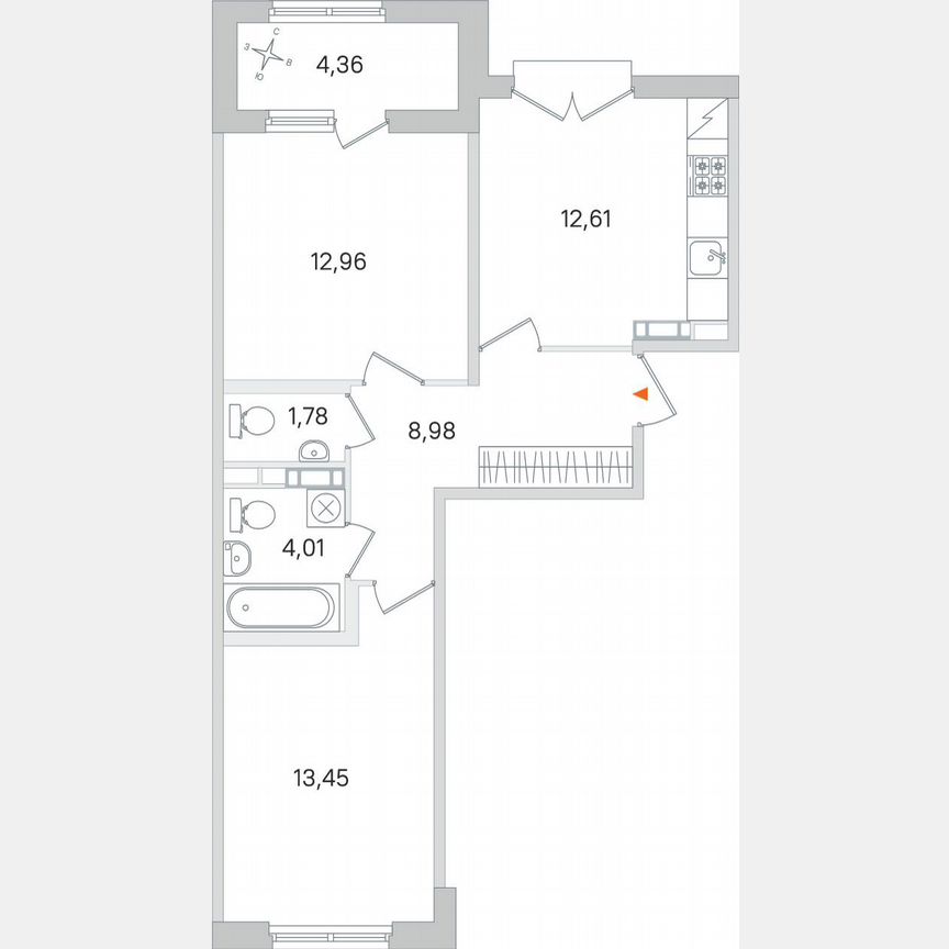 2-к. квартира, 56 м², 4/4 эт.