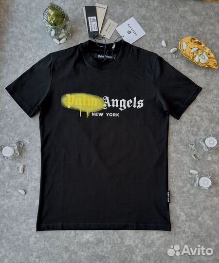 Palm angels футболка с желтым пятном