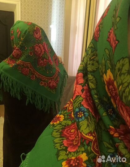 Старинный платок СССР зеленый