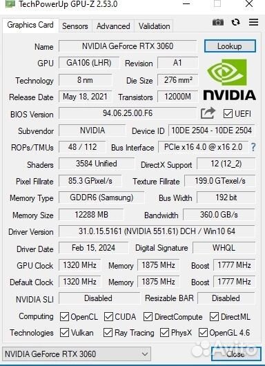 Видеокарта rtx 3060 12 гб