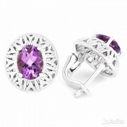 Серьги серебро аметист С364