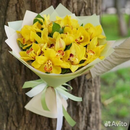 Букет цветов 530 Орхидеи желтые 45 шт