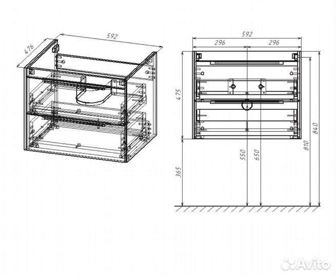 Тумба с раковиной Vincea Chiara 2D 60, 2 ящика