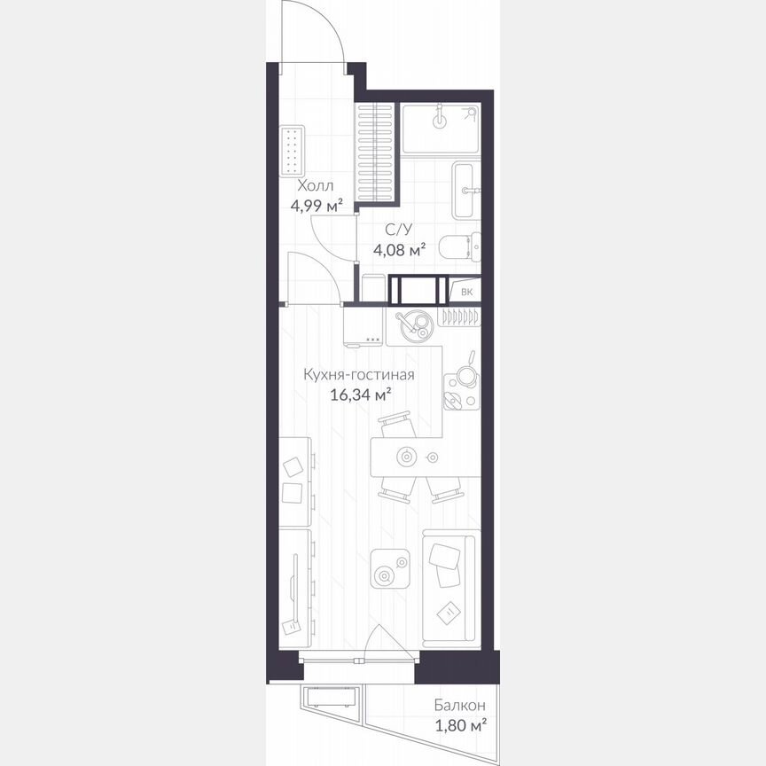 Квартира-студия, 26 м², 6/11 эт.