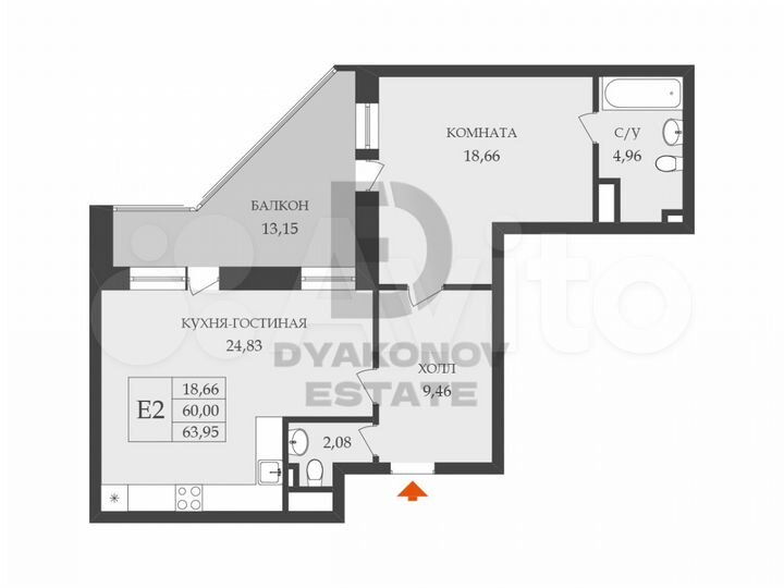 1-к. квартира, 59,2 м², 8/10 эт.
