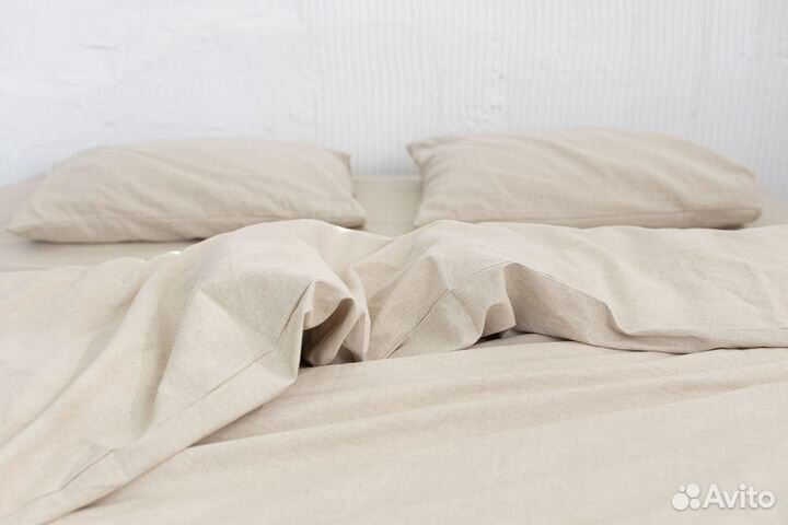 Постельное белье из льна евро однотонное