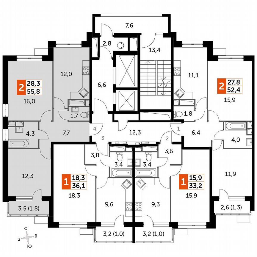 2-к. квартира, 55,8 м², 10/10 эт.