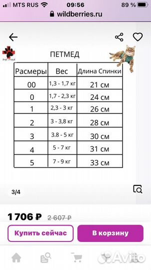 Попона послеоперационная для котов