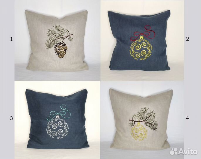 Новогодний чехол на подушку, льняной, новый