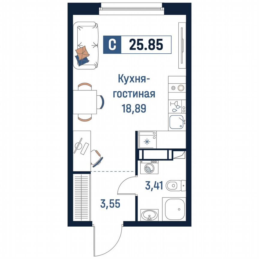 Квартира-студия, 25,9 м², 12/18 эт.