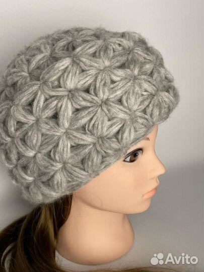 Шапка зимняя женская, пряжа шерсть альпаки