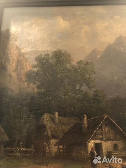 Картина 19 века, пейзаж маслом